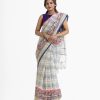 Women's all over printed saree in cotton fabric. Fringe trim at the achal.