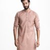 Men's all over printed slim fitted panjabi in cotton fabric. Mandarin collar, full sleeves. Inseam pockets.