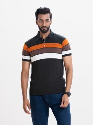 Men's mercerized Stripes polo shirt in mercerized cotton knit fabrics, Rib collar & cuff with button placket