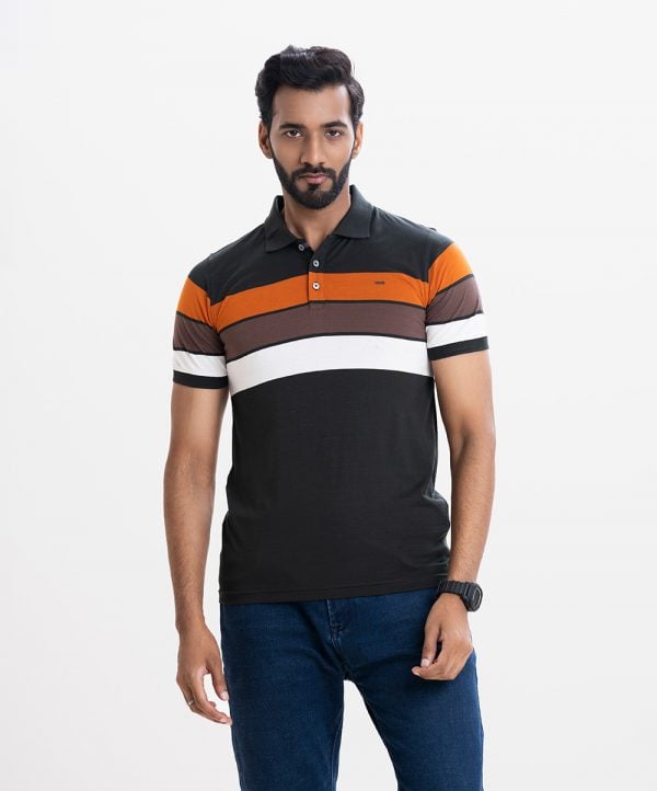 Men's mercerized Stripes polo shirt in mercerized cotton knit fabrics, Rib collar & cuff with button placket