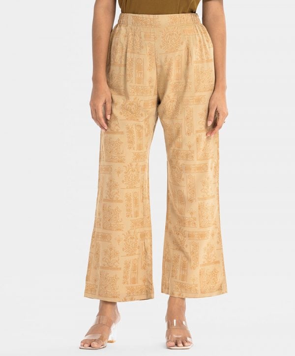 Women's printed palazzo in viscose fabric. Concealed elasticated waistline.