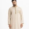 Mens printed in cotton fabric. Mandarin collar, inseam pockets. Embroidery at collar, placket and pocket.