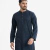 Men's slim fitted panjabi in Jacquard fabric. Karchupi at mandarin collar with metal buttons placket.
