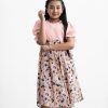 Kid girls A-line frock in georgette fabric. Round neck, short neck. diamond cut at the front and waist belt.
