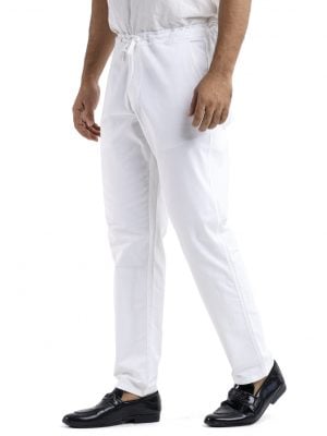 Men's pant pajama in blended cotton fabric. Two zippers fly side pockets with adjustable knots and two back pockets.