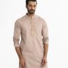 Men's premium fitted panjabi in cotton fabric. Mandarin collar, inseam pockets and karchupi at the front.