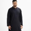 Men's premium fitted panjabi in jacquard fabric. Mandarin collar, inseam pockets and karchupi at the front