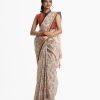 Women's ethnic themed cotton saree with weaving details.