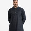 Men's slim fit panjabi in jacquard cotton fabric. Mandarin collar, full sleeves. Inseam pockets.