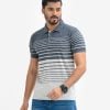 Men's stripes polo shirt in mercerized cotton fabric. Classic collar with button placket and short sleeves.