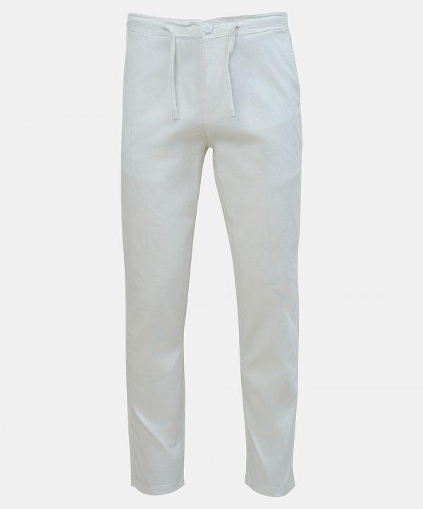 Men's pant pajama in blended cotton fabric. Two zippers fly side pockets with adjustable knots and two back pockets.