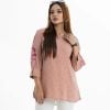 Printed short tunic in zoom fabric. Round neck, bishop sleeved with embroidery and karchupi.