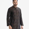 Men's slim fitted panjabi in Jacquard fabric. Embroidery at mandarin collar with metal buttons placket.