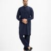 Men's solid color kabli panjabi set in viscose fabric. Mandarin collar with metal buttons placket with two pockets kabli suit and pajama set.