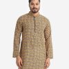 Men's slim fit panjabi in cotton fabric. Mandarin collar, full sleeves. Inseam pockets.