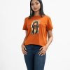 Ladies' t-shirt in cotton single jersey fabric. Round neck, short sleeves and print at the front.