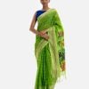 Women's ethnic themed cotton saree with weaving details.