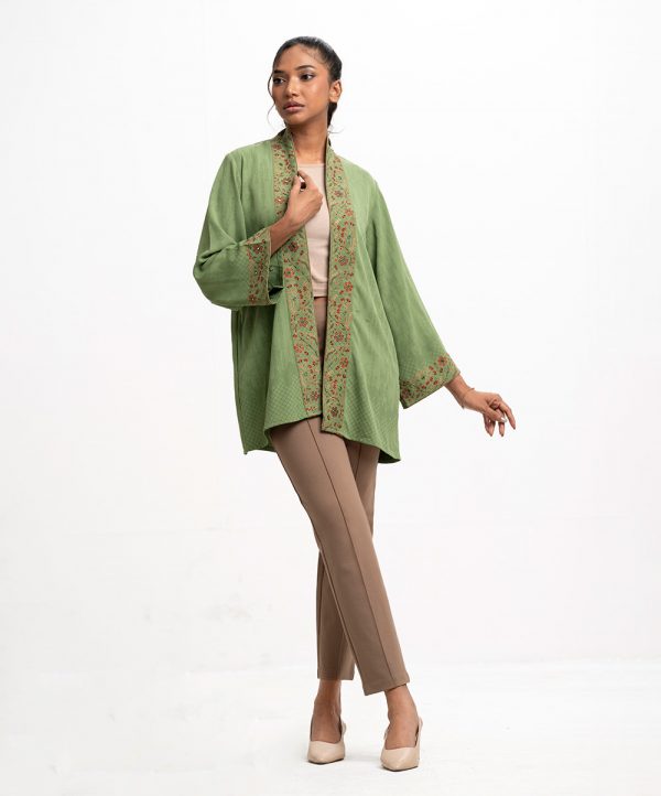 Green Tencel Open Front Jacket