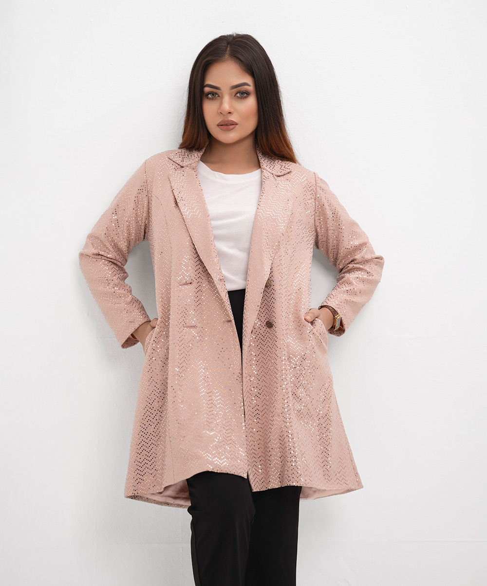 Pink Sequined Double Breasted Jacket
