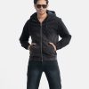 Men's casual hooded jacket in denim fabric. Full sleeves, front zipper opening with two hand-warming pockets.