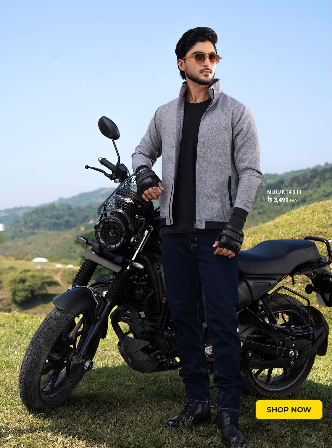 Gray Cotton Blended Biker Jacket