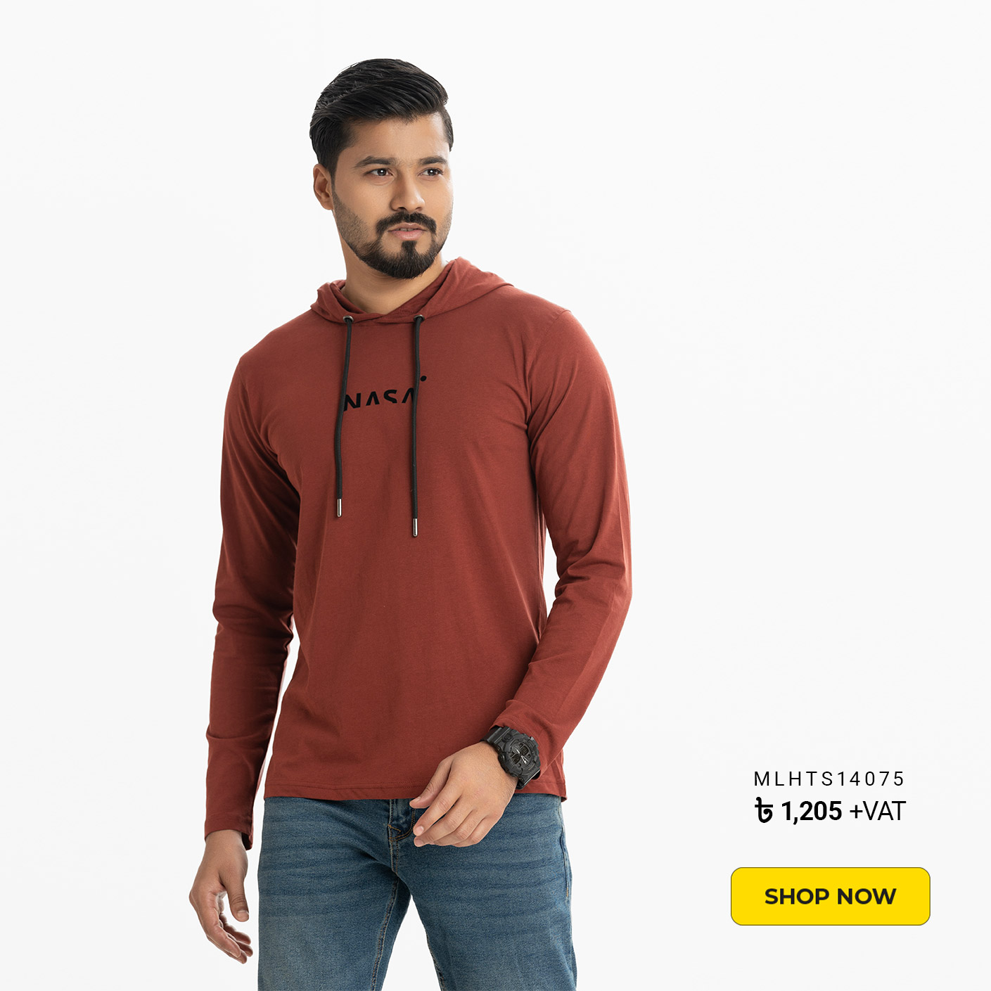 Brown Long Sleeve Hooded T-Shirt