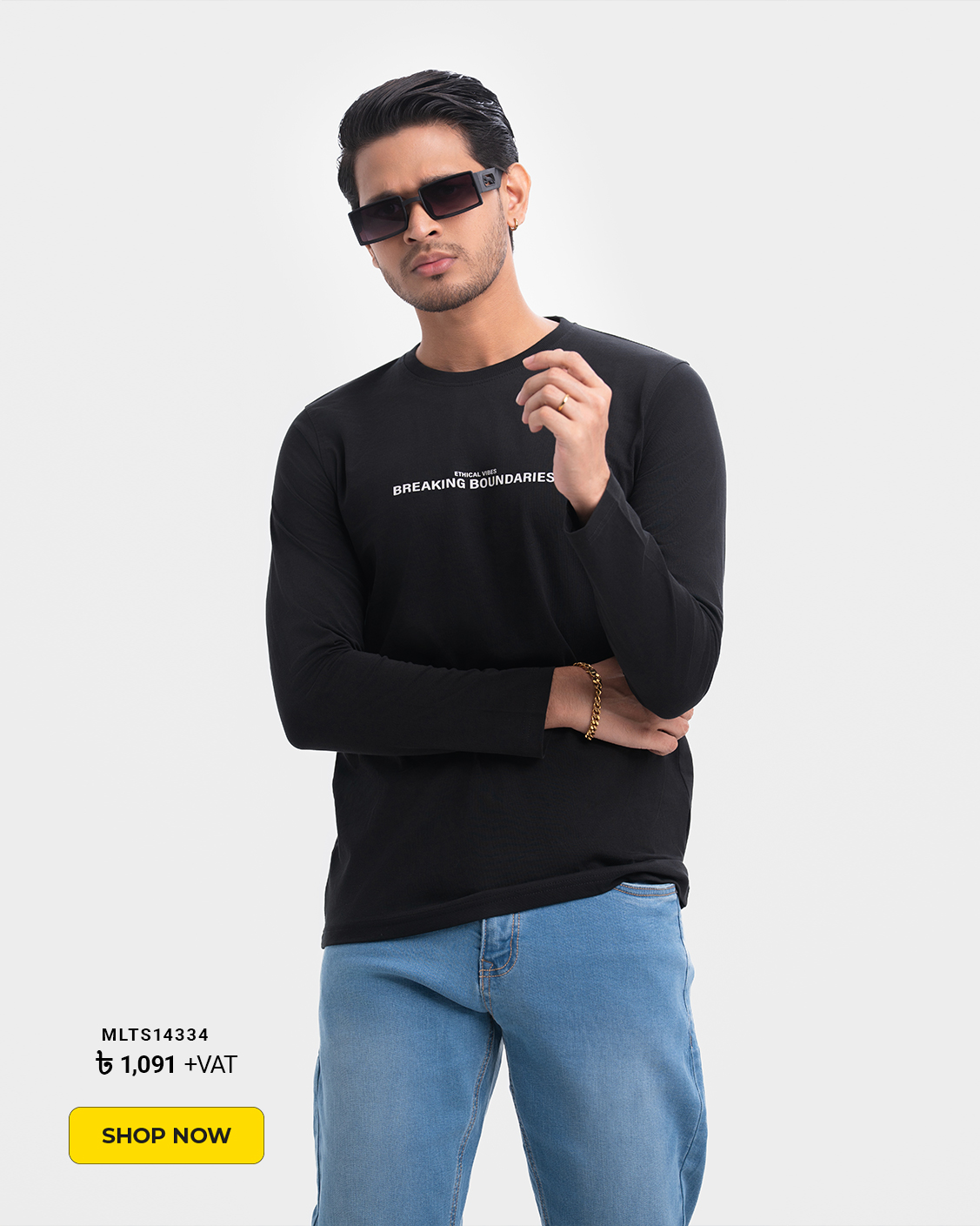 Black Cotton Long Sleeve T-shirt