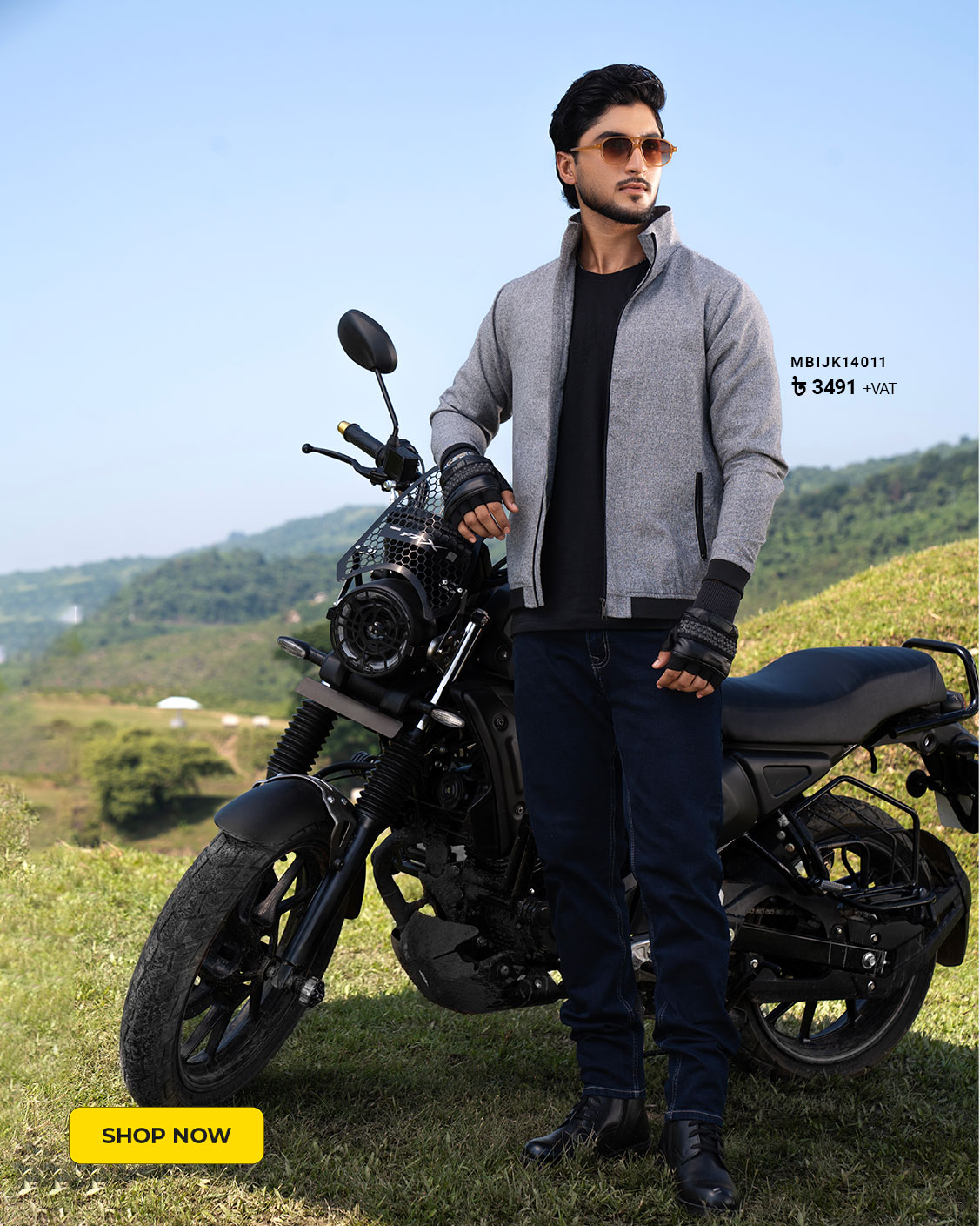 Gray Cotton Blended Biker Jacket