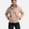 Men's concealed buttoned casual jacket in blended fabric with taffeta lining. Corduroy collar, full sleeves, hidden zipper & side pockets.