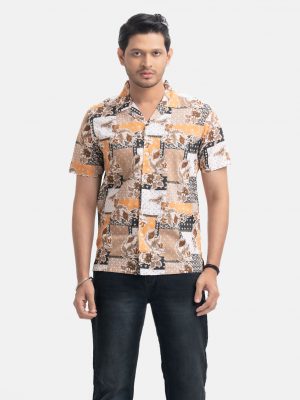 Printed Cotton Cuban Collar Shirt