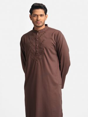 Dark Brown Premium Cotton-blend Panjabi