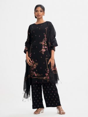 Black Viscose Straight Salwar Kameez