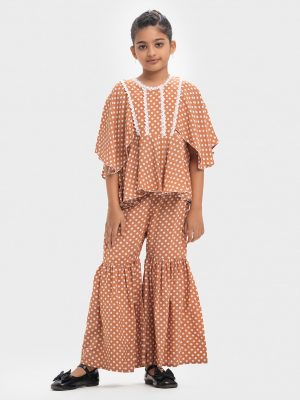 Brown Polka Blended Cotton Woven Set