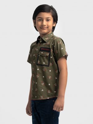 Green Cotton Short Sleeve Casual Shirt