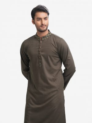 Green Jacquard Semi-Fitted Panjabi