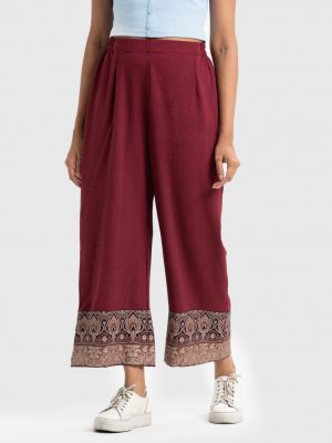 Burgundy Stretchable Georgette Palazzo