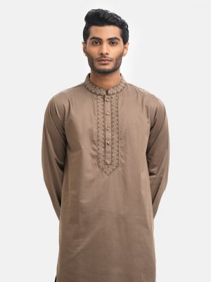 Olive Cotton Semi Fit Panjabi