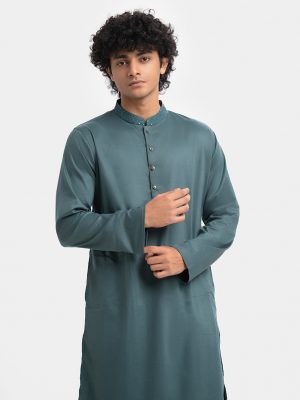 Teal Green Jacquard Fitted Panjabi