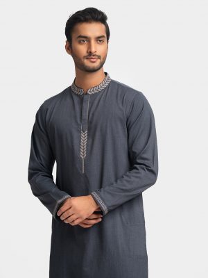 Gray Cotton Fitted Panjabi