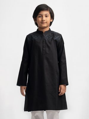 Black Cotton Jacquard Panjabi
