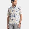 Printed Ramie Cotton Short Sleeve Casual Shirt