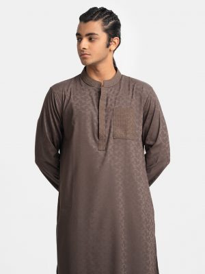 Dark Olive Jacquard Fitted Panjabi