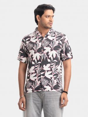 Black Viscose Twill Short Sleeve Casual Shirt