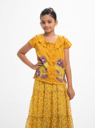 Yellow Georgette Woven Skirt and Top Set