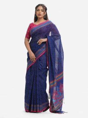 Blue Cotton Karchupi Saree