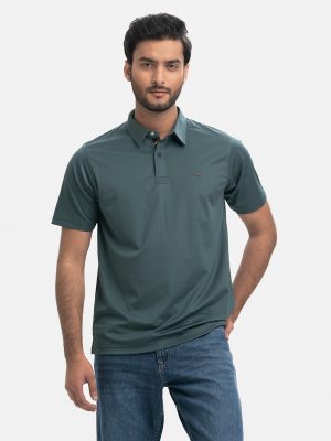 Teal Green Jacquard Knit Polo