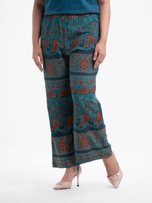 Teal Stretchable Georgette Printed Palazzo