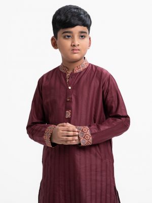Maroon Cotton Jacquard Panjabi