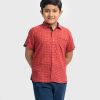 Red Cotton Short Sleeve Shirt