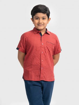 Red Cotton Short Sleeve Shirt